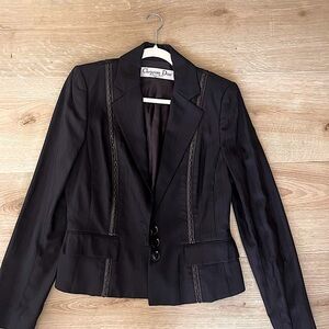 VINTAGE Christian Dior Black Suit w Leather Trim- Size 8/10